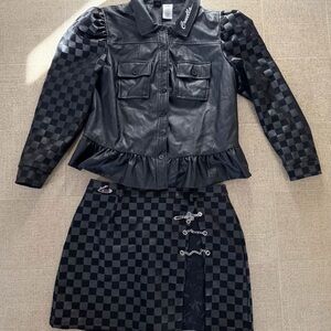 Disney parks Cruella her universe skirt and faux leather jacket